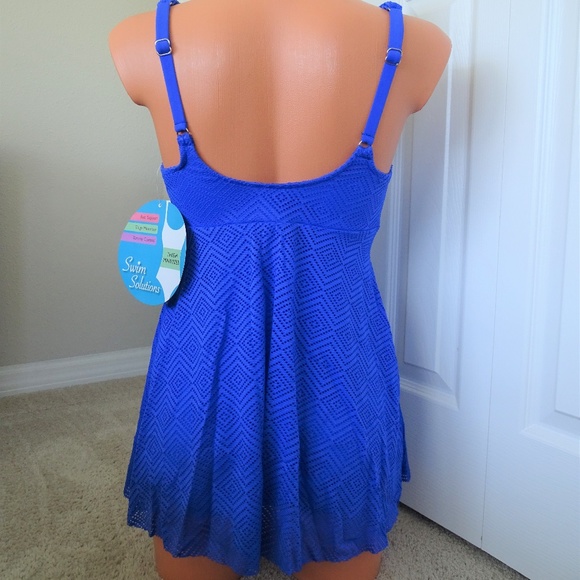 Swim Solutions Crochet Flyaway Blue Swimsuit NWT - Picture 4 of 4